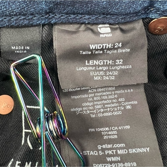 NWT G-Star Raw 5 Pocket D-Staq Mid Skinny Distressed Jeans Size 24 Women’s - Picture 4 of 12